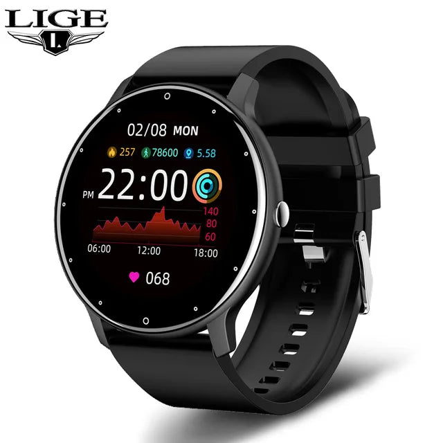 Montre connectée LIGE — Écran tactile complet, étanche IP67, Bluetooth, Android et iOS