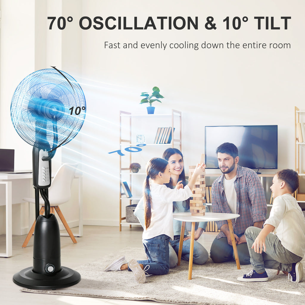 HOMCOM 18" Pedestal Fan with Water Mist Spray Standing Fan, 2.8L Tank Black