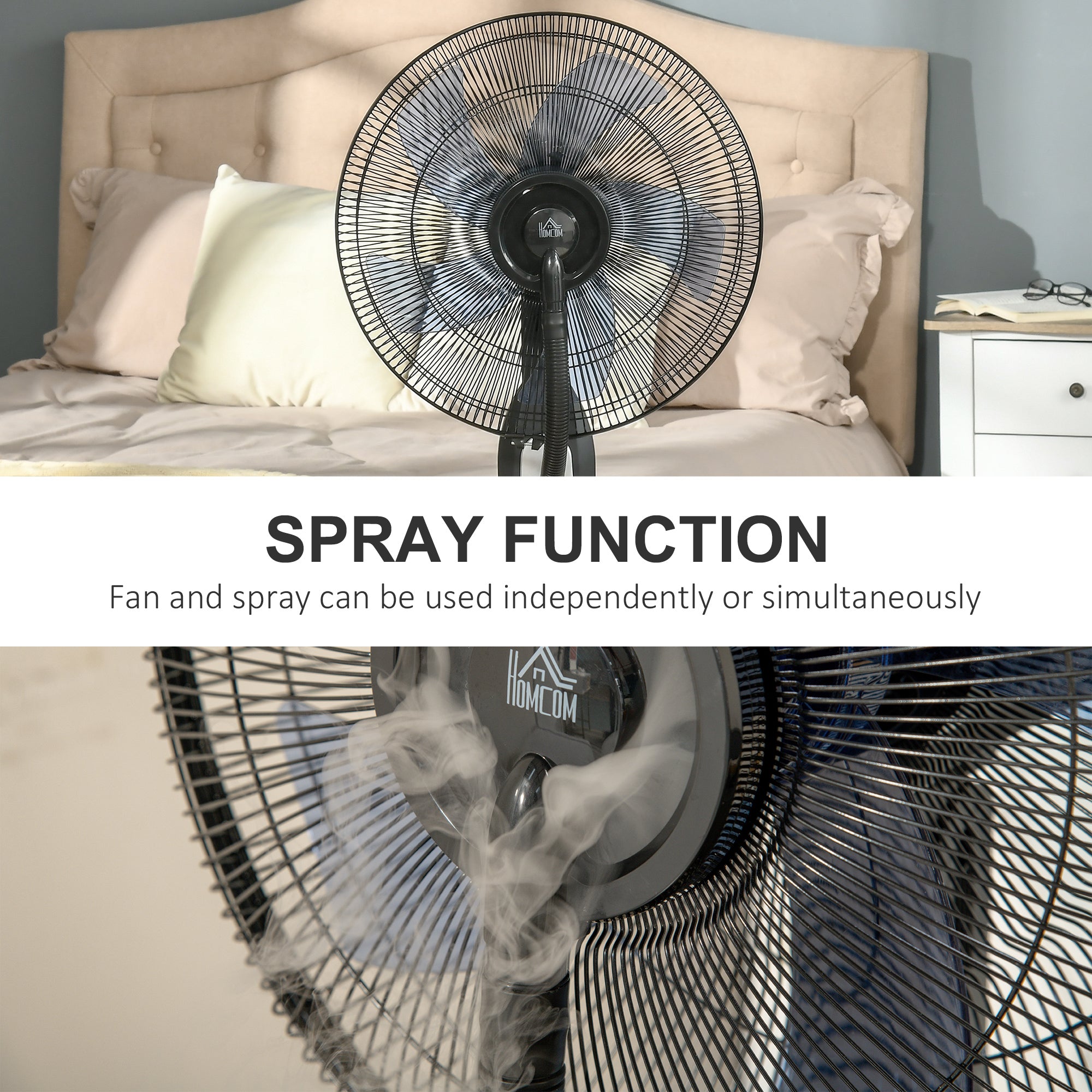 HOMCOM 18" Pedestal Fan with Water Mist Spray Standing Fan, 2.8L Tank Black