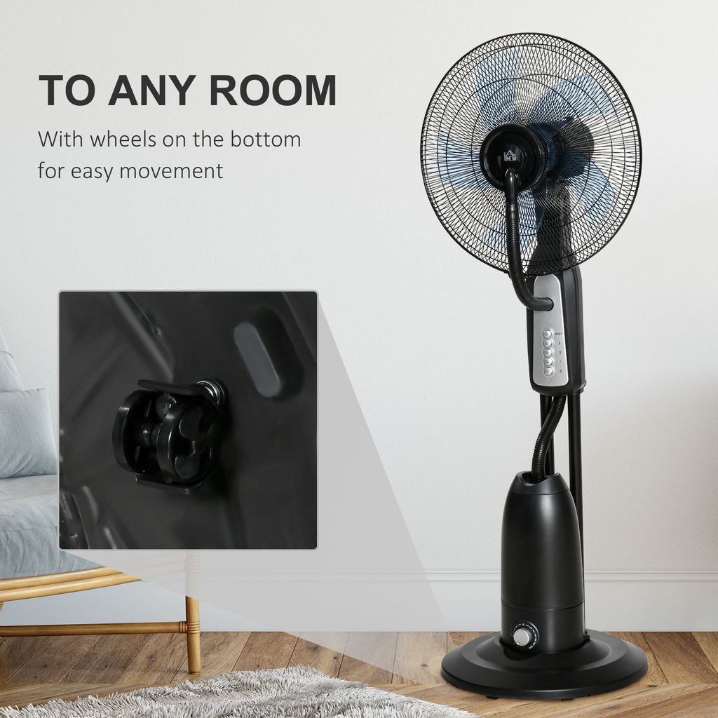 HOMCOM 18" Pedestal Fan with Water Mist Spray Standing Fan, 2.8L Tank Black