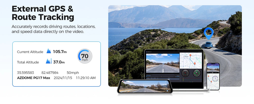AZDOME PG17 MAX — 4K Dash Cam, GPS, Voice Control