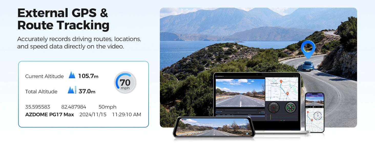 AZDOME PG17 MAX — 4K Dash Cam, GPS, Voice Control