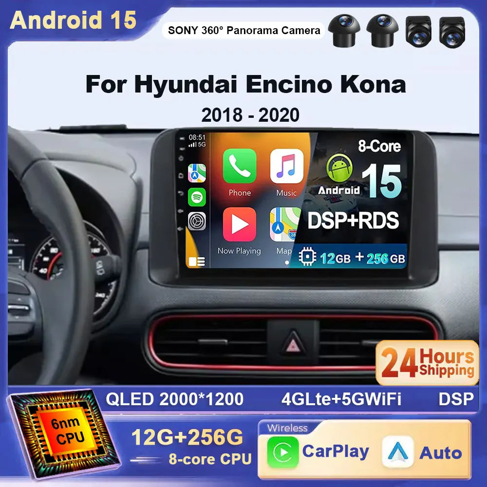 Hyundai Kona Android 15 — WiFi, CarPlay, Multimedia