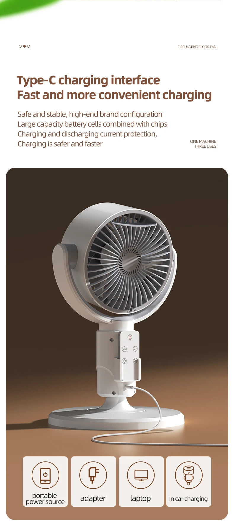 Oscillating Air Fan — 5-Speed, Cordless, Adjustable