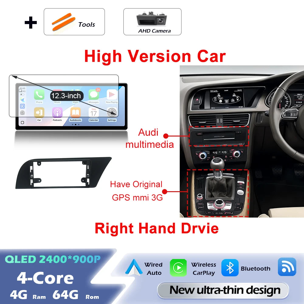 Audi A4/A5 Android 16 — Wireless CarPlay, QLED