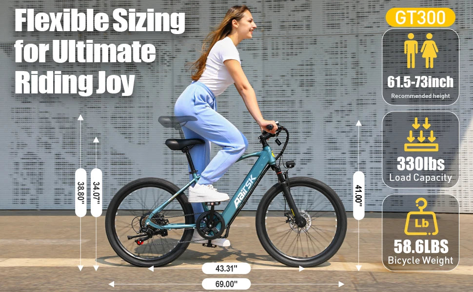 Aairsk GT300 Adult E-bike 250W Motor 36V 10Ah Battery Electric Bike 26 Inch Fat Tire E-Mountain bike Off-road Electric bicycle