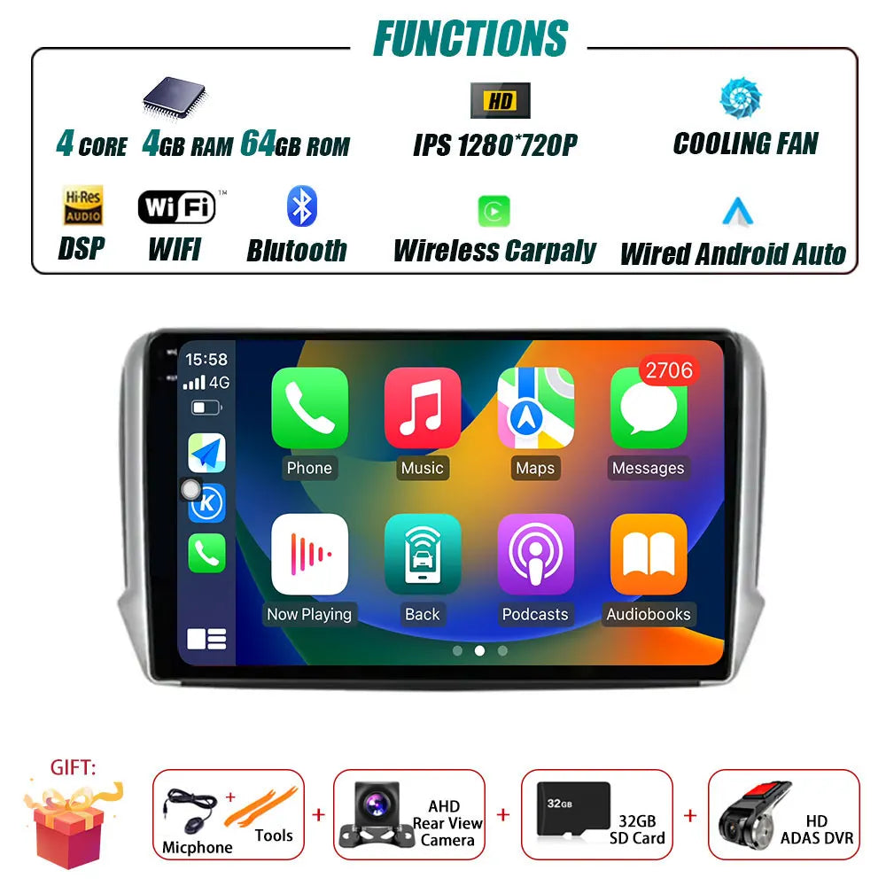 Peugeot 2008/208 — Android 16, CarPlay, GPS