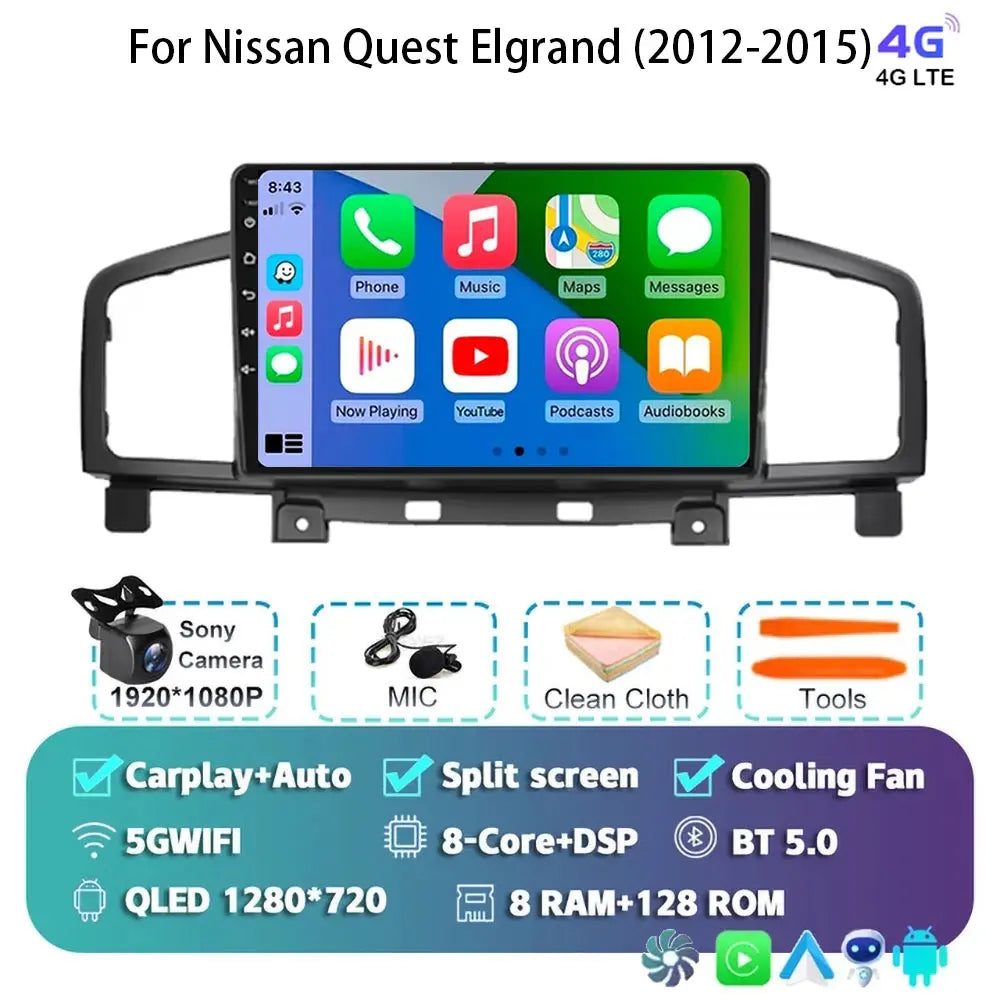 Android 15 Car Radio — Compatible with Nissan Quest | QLED | 5G WiFi