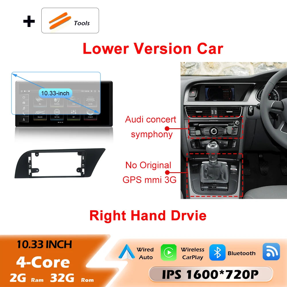 Audi A4/A5 Android 16 — Wireless CarPlay, QLED