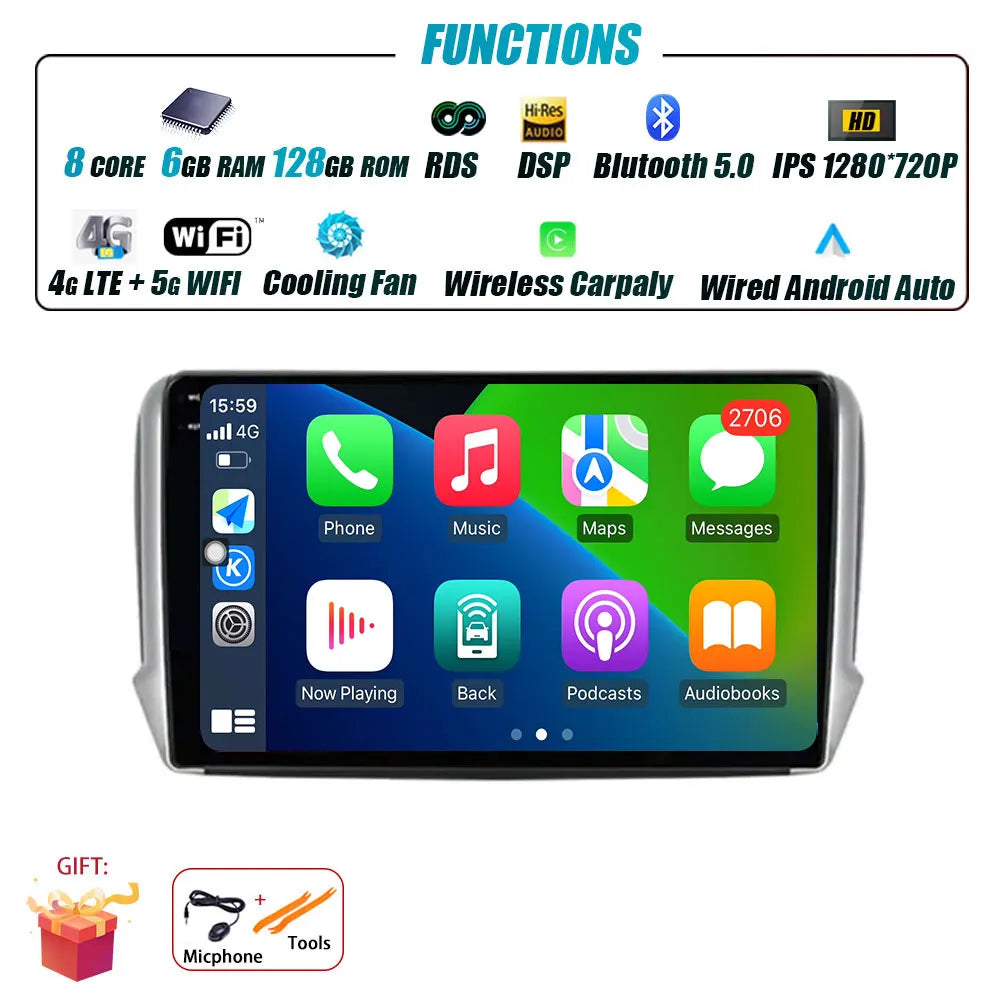 Peugeot 2008/208 — Android 16, CarPlay, GPS