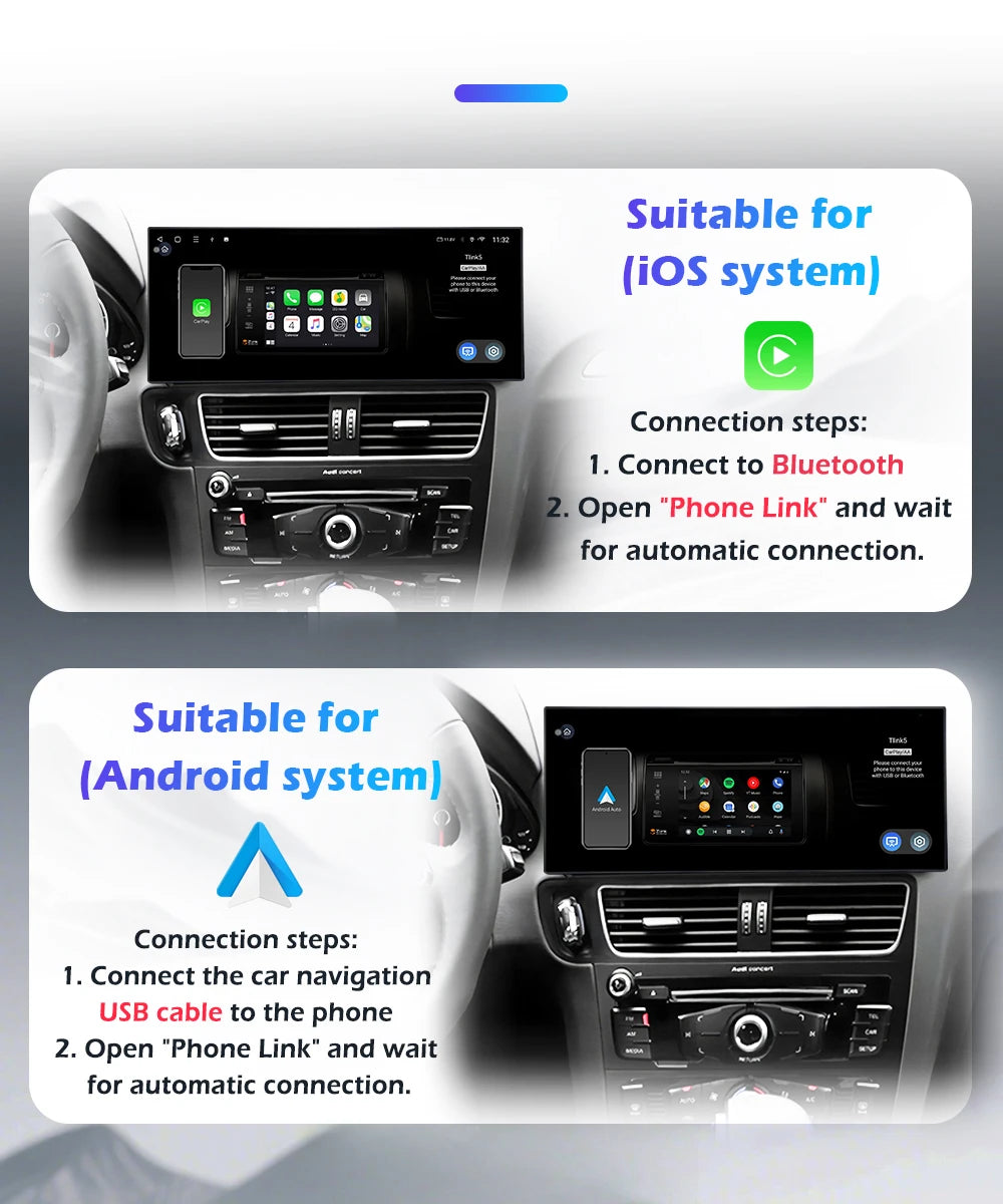 Audi A4/A5 Android 16 — Wireless CarPlay, QLED