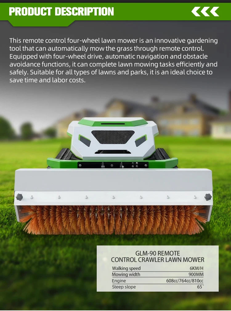 Cordless Tracked Lawn Mower with Obstacle Detection And GPS Remote Control for Rough Terrain Commercial Farm Use