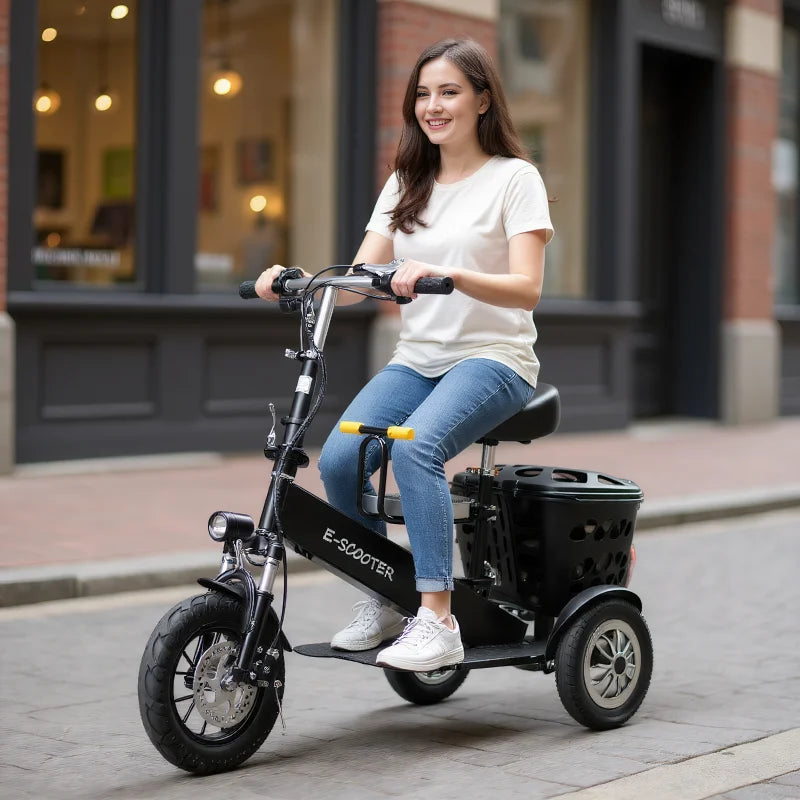 Foldable Mini Electric Tricycle For Woman with toddler seat 500W 36V lightweight Three Wheels Electric Scooter For Adults Basket