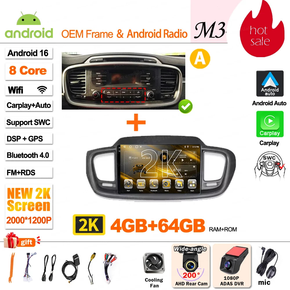 Android 16 Car Radio — Compatible with Kia Sorento | DSP | GPS