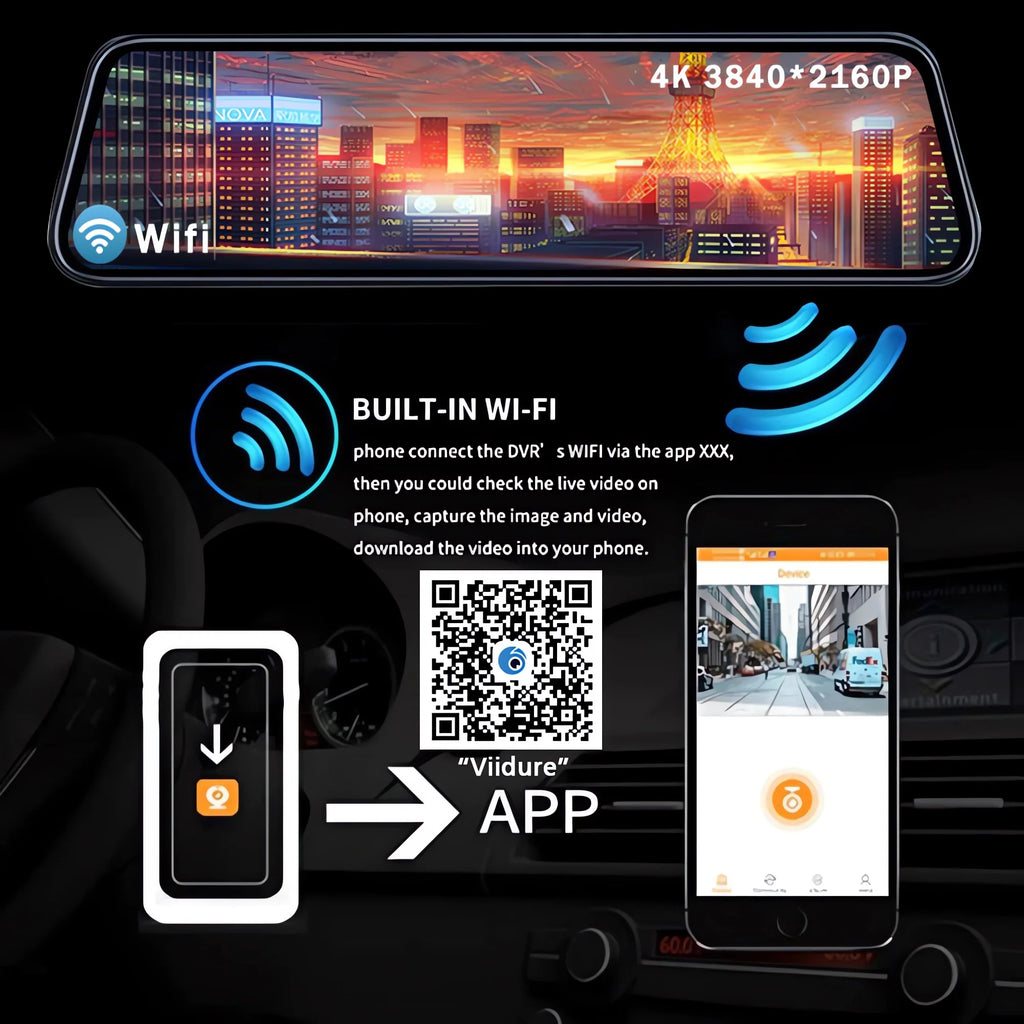 10" 4K Dash Cam — Dual Lens, GPS, WiFi