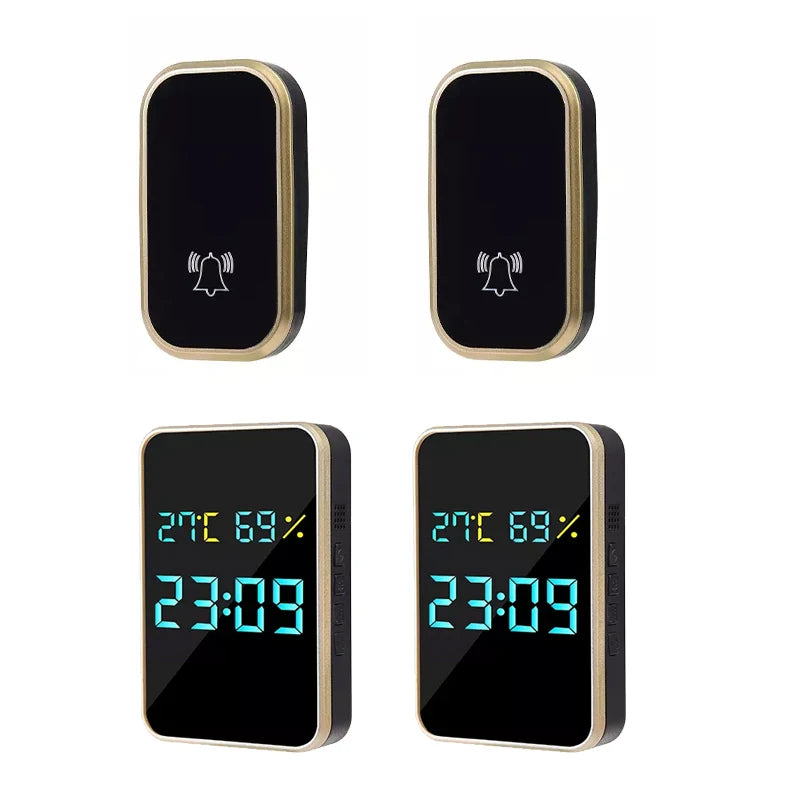 Sonnette Sans Fil Sans Batterie Sonnette Auto-alimentée Affichage Température Humidité Heure 433mhz Maison Extérieur Carillon de Bienvenue