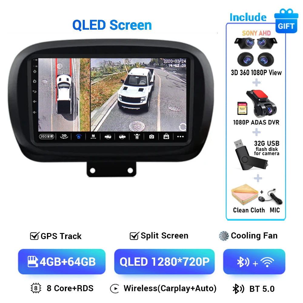 Android 15 Car Radio — Compatible with Fiat 500X | 2K QLED | AI Voice