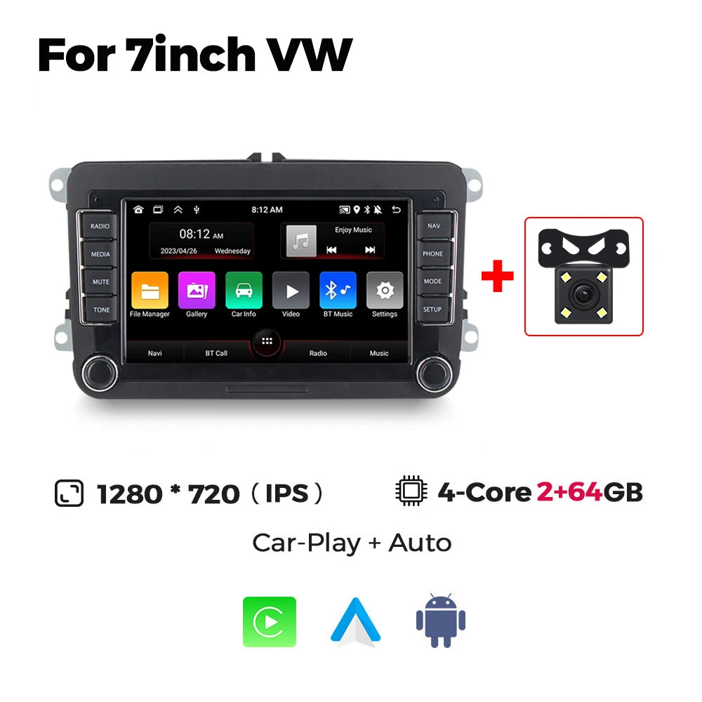 VW Android 15 Radio — BT GPS, Car Multimedia
