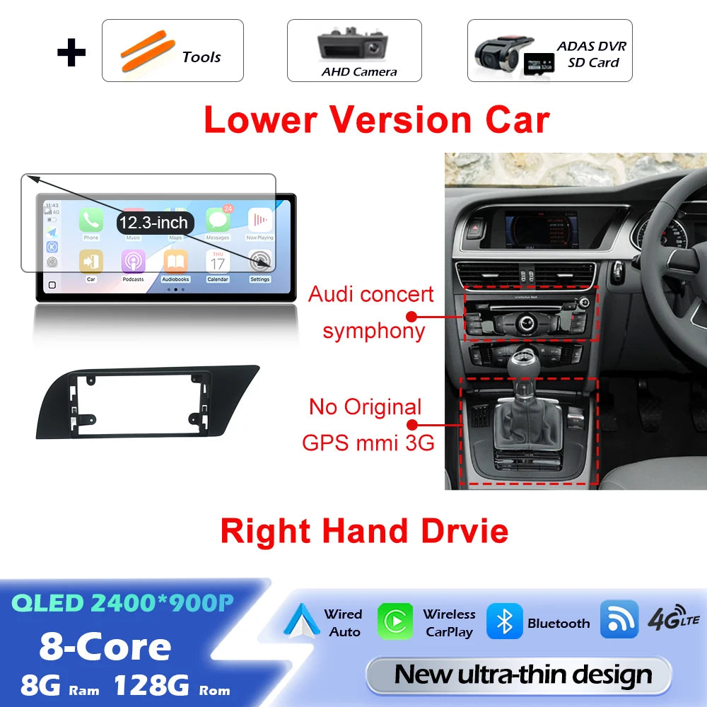 Audi A4/A5 Android 16 — Wireless CarPlay, QLED