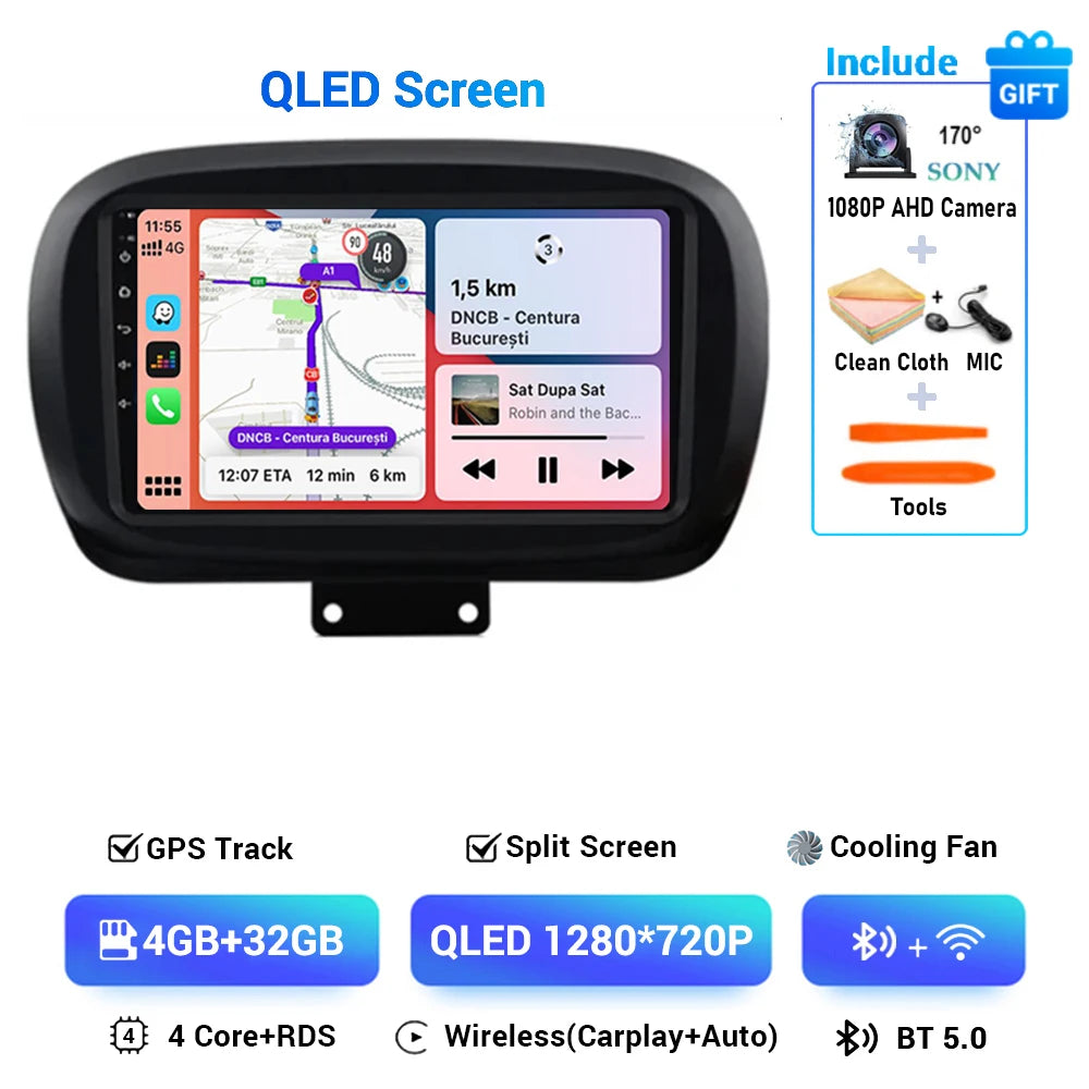Android 15 Car Radio — Compatible with Fiat 500X | 2K QLED | AI Voice
