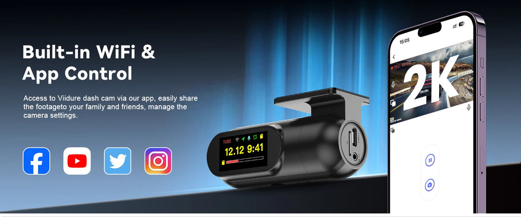 Kocam 2K Dash Cam — WiFi, GPS, Night Vision