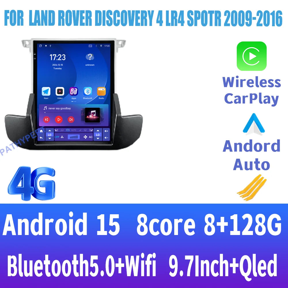 Autoradio Android 15 — Land Rover Discovery 4 LR4 2009-2016, CarPlay, GPS, Wi-Fi 4G