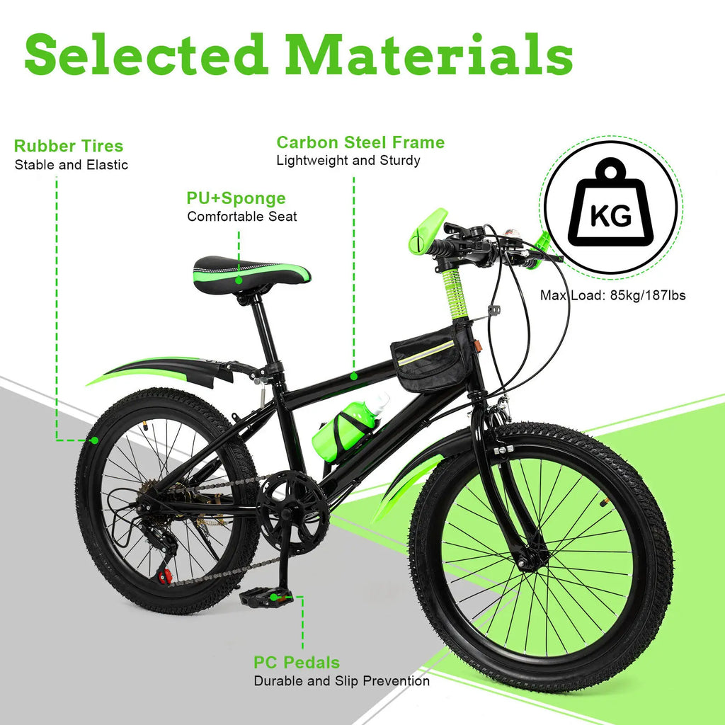20" Kids Mountain Bike 7-Speed with Adjustable Seat & 187LB Capacity, All-Terrain Bicycle for Outdoor Adventure