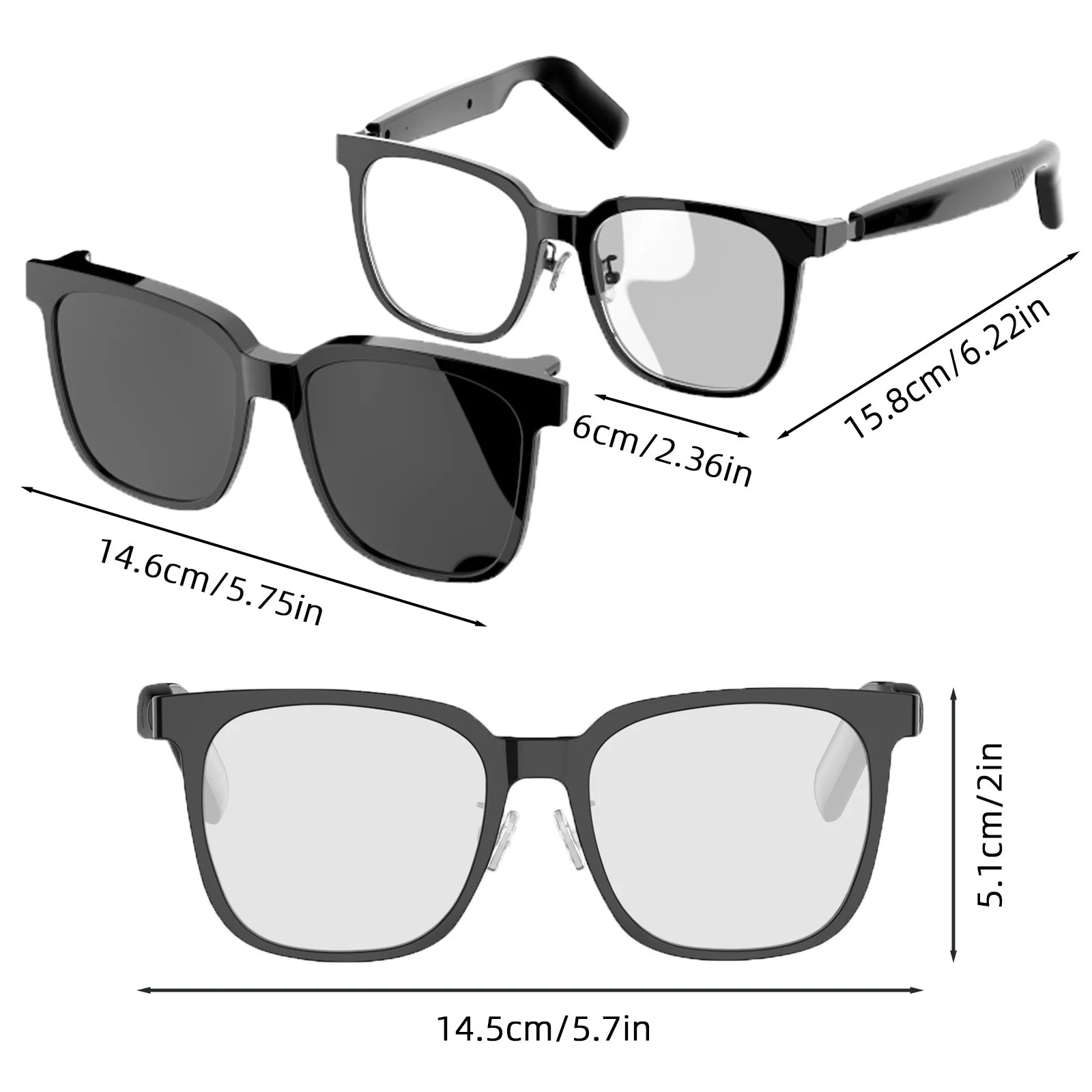 Lunettes intelligentes unisexes — Lentille magnétique, Bluetooth 5.4, appels et musique sans fil
