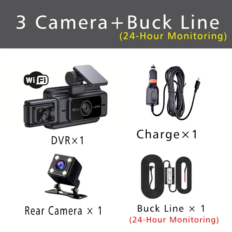 WiFi 3-Channel Dash Cam — 1080P, Cabin Lens