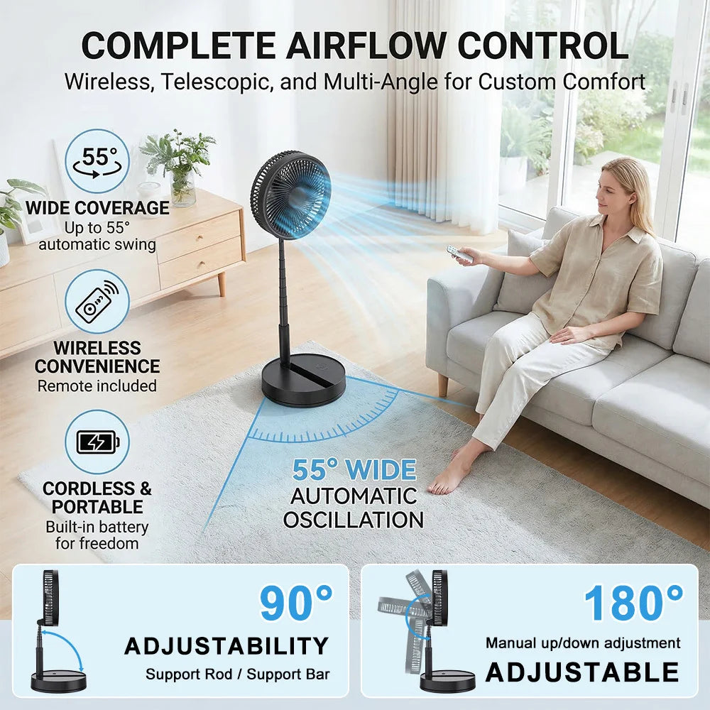 9" Portable Desk Fan with 8000mAh Rechargeable Battery, 4 Speed Settings,Ultra-Quiet, Oscillating Desktop Fans, for Home Officek