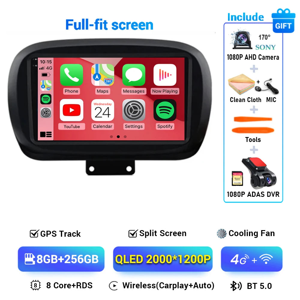 Android 15 Car Radio — Compatible with Fiat 500X | 2K QLED | AI Voice