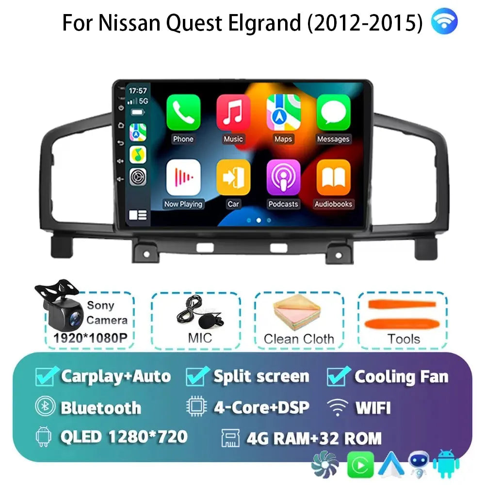 Android 15 Car Radio — Compatible with Nissan Quest | QLED | 5G WiFi