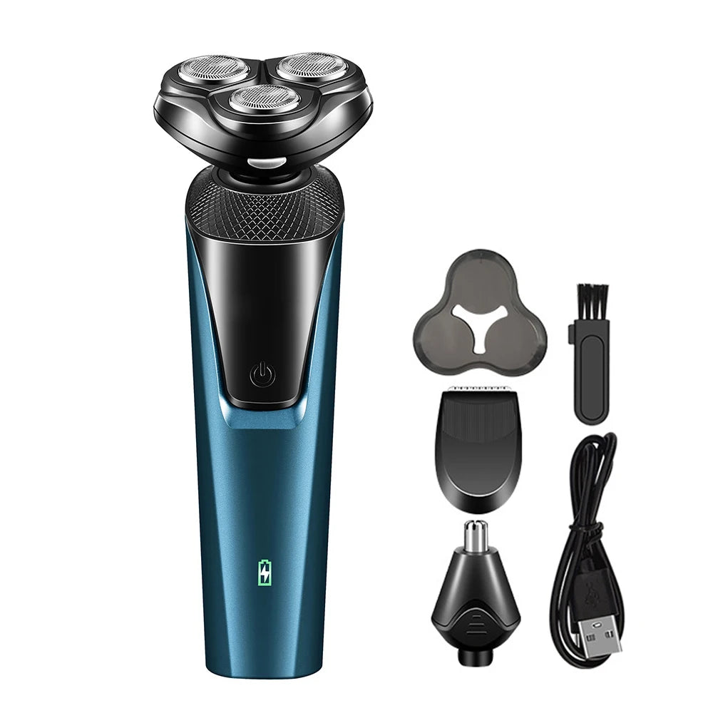 Electrical Rotary Shaver for Men Rechargeable Washable Beard Shaver 3-in-1 Electric Shaver Hair Clipper Nose Hair Trimmer