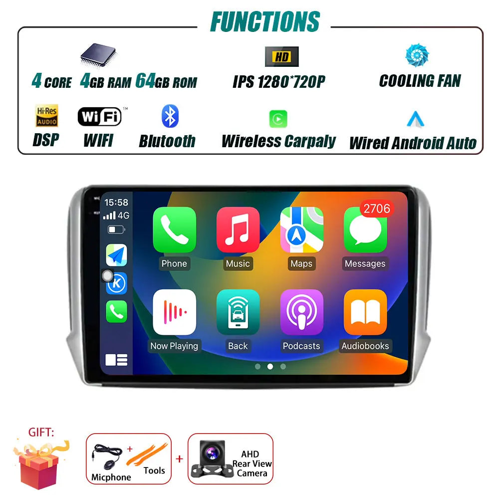 Peugeot 2008/208 — Android 16, CarPlay, GPS