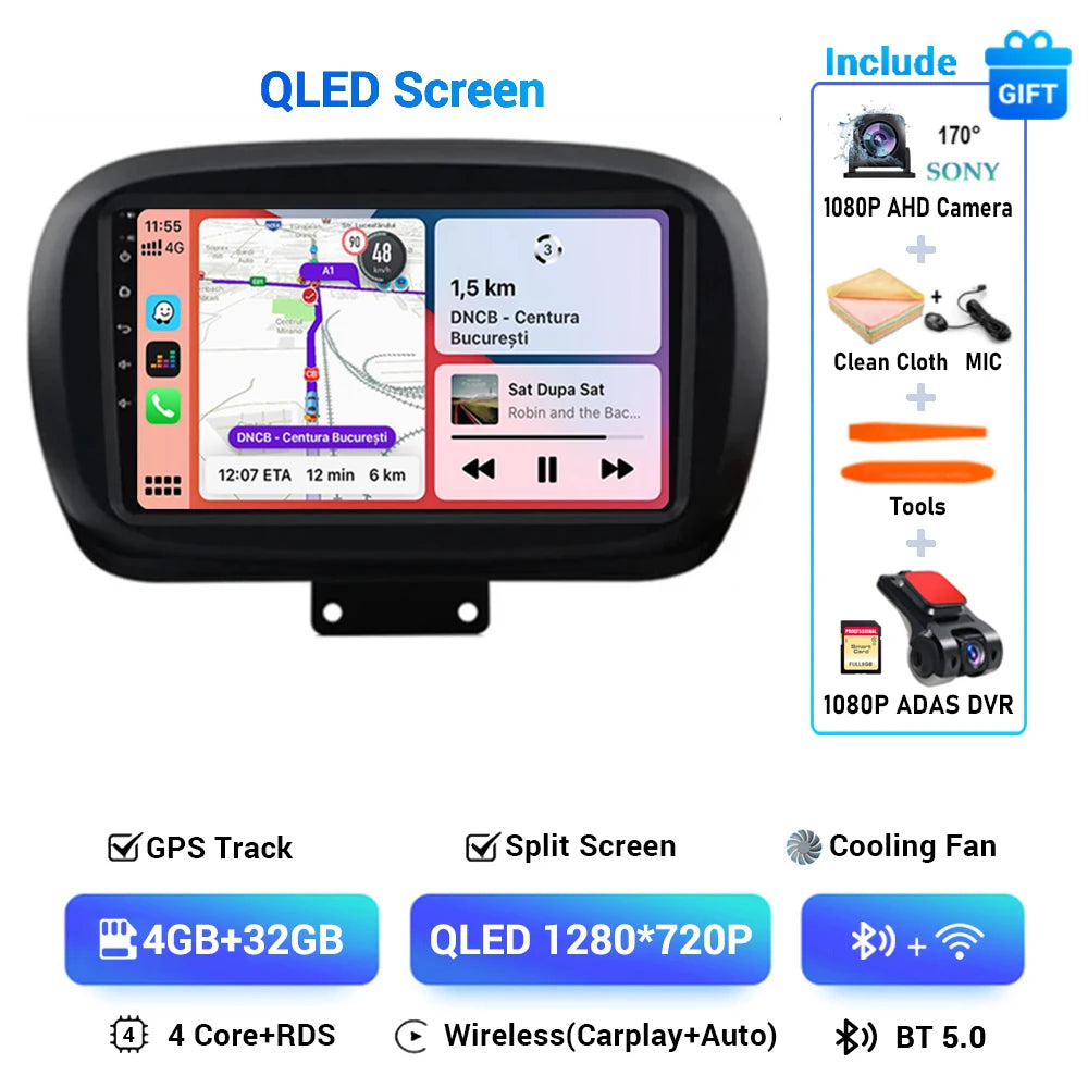 Android 15 Car Radio — Compatible with Fiat 500X | 2K QLED | AI Voice