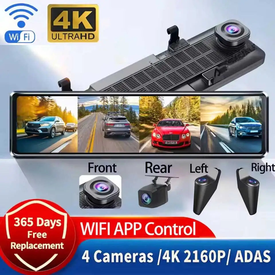 12" 4K Dash Cam — 360°, ADAS, Parking Mode