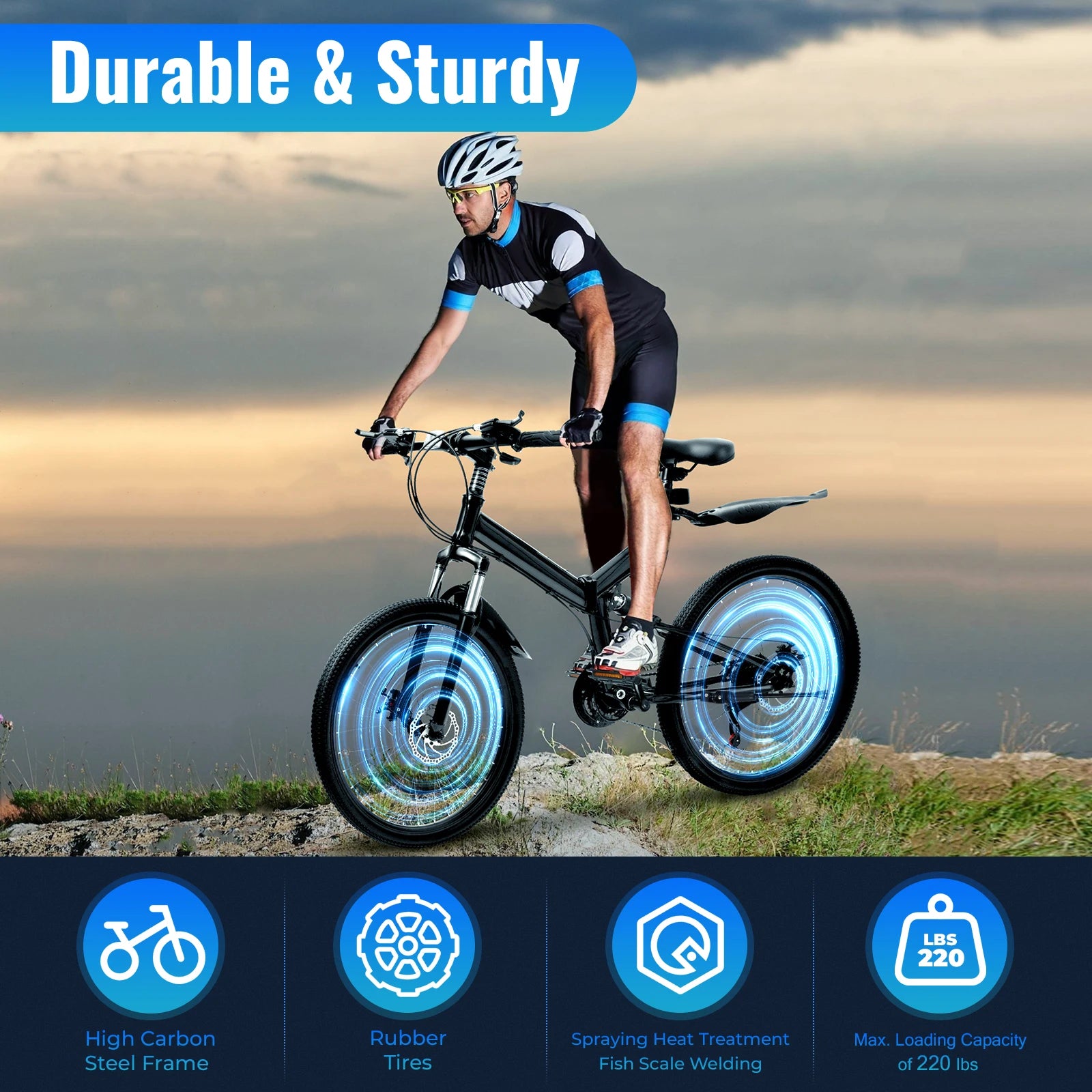 26 Inch Folding Mountain Bike 21 Speed Double Disc Brake Carbon Steel Frame Foldable Design 100kg Load Adult Bicycle