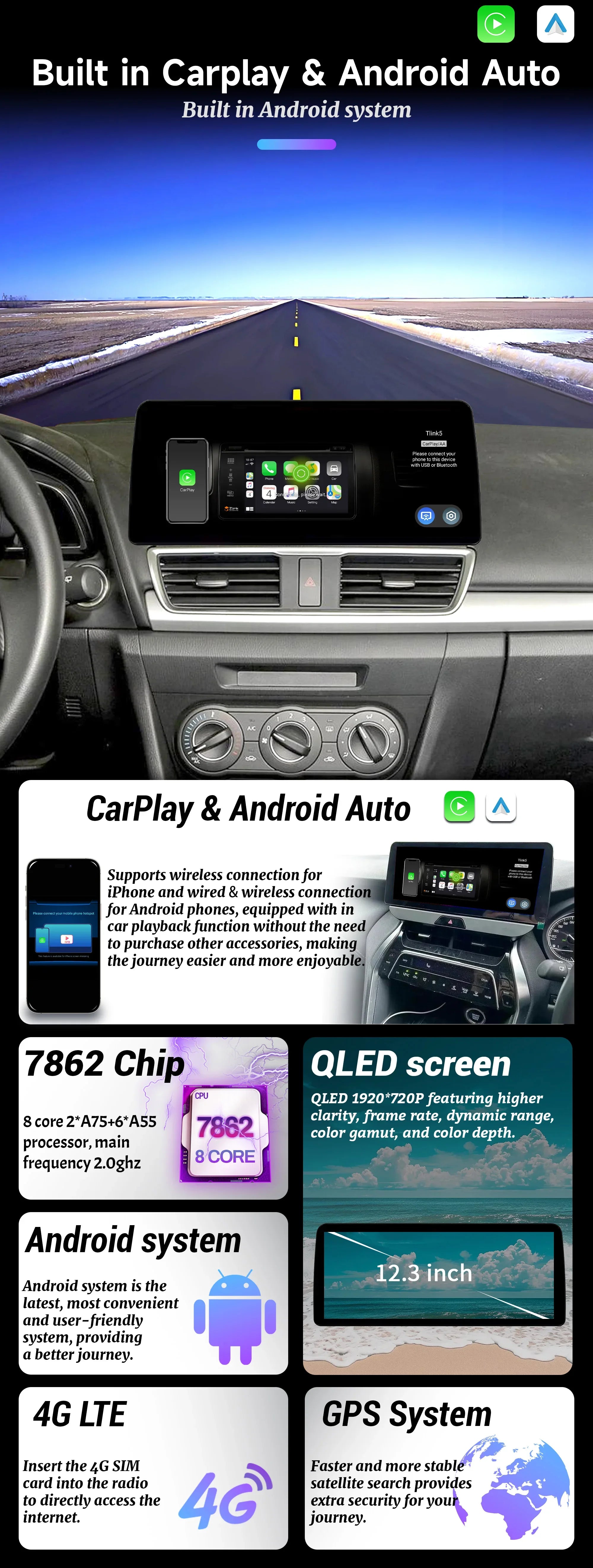 12.3" Android Radio — Honda Civic, CarPlay