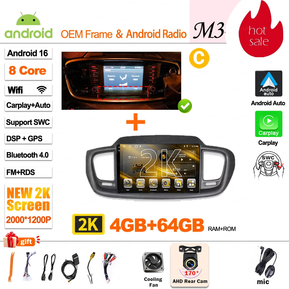 Android 16 Car Radio — Compatible with Kia Sorento | DSP | GPS