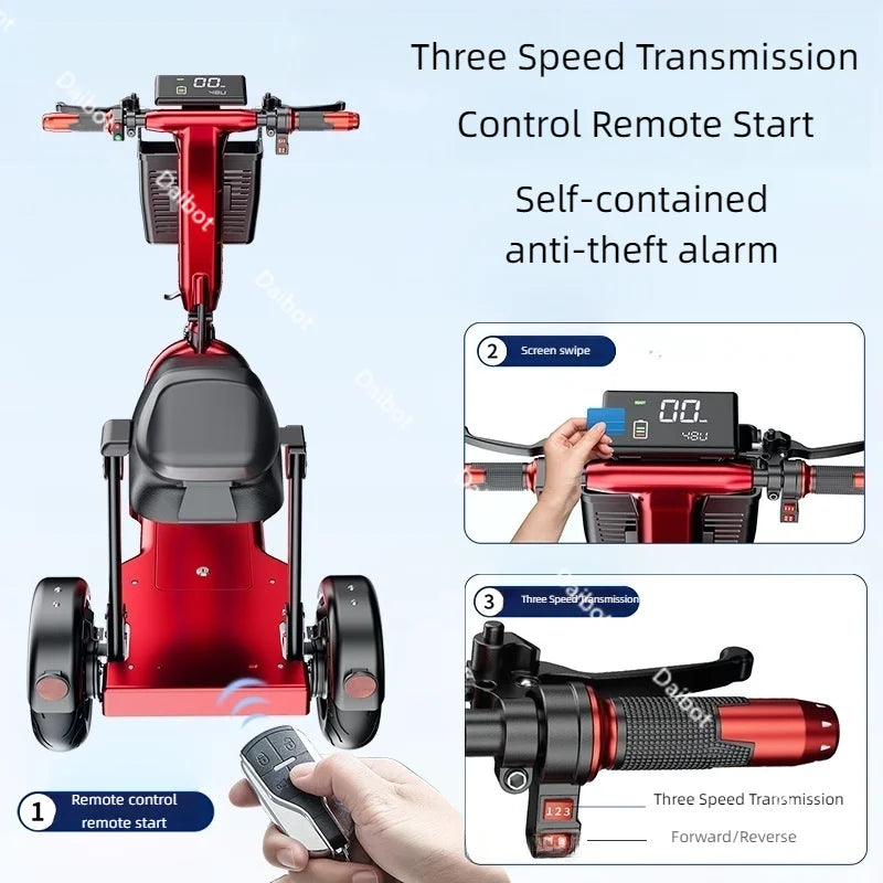 Family 3 Wheel Foldable Mobility Scooter For Seniors Anti-Theft Alarm 2 Seat Long Range 1000W Small Electric Tricycle Folding