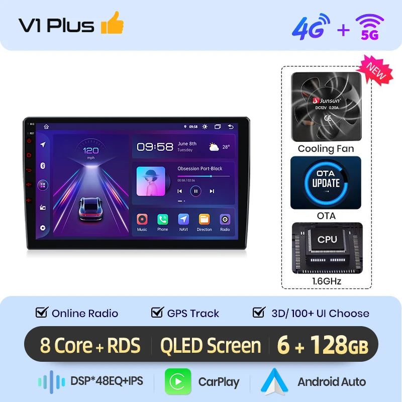 Junsun Autoradio sans fil CarPlay — VW Passat B6/B7 & CC 2005-2014, GPS Android, WiFi, DSP