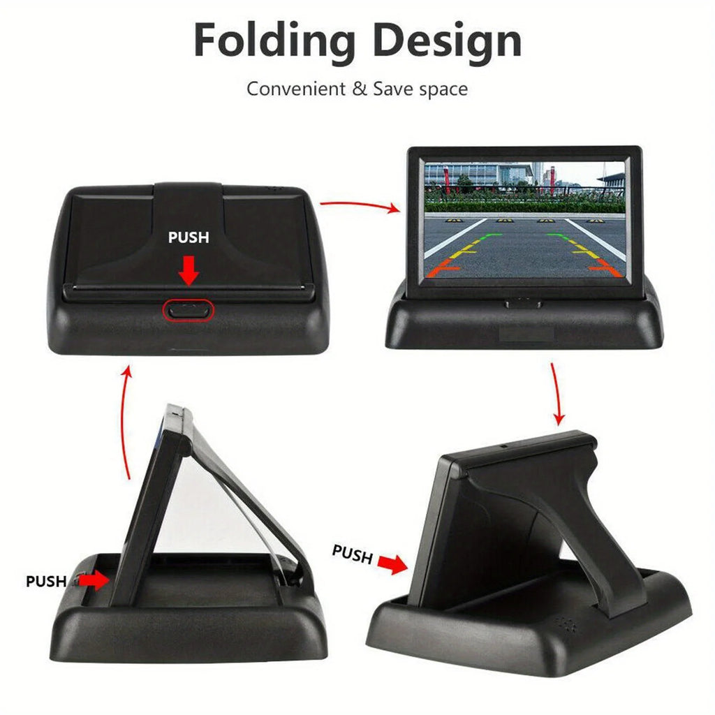 Auto-Rückfahrkamera-System, Universal-Rückfahrkamera-Kit mit 4,3-Zoll-klappbarem Display, HD Klare Nachtsicht, Plug-and-Play
