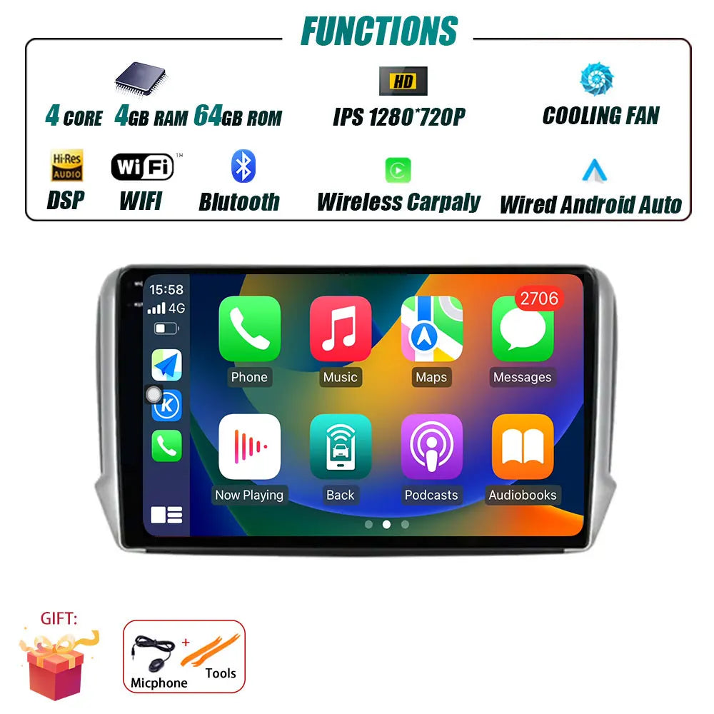 Peugeot 2008/208 — Android 16, CarPlay, GPS