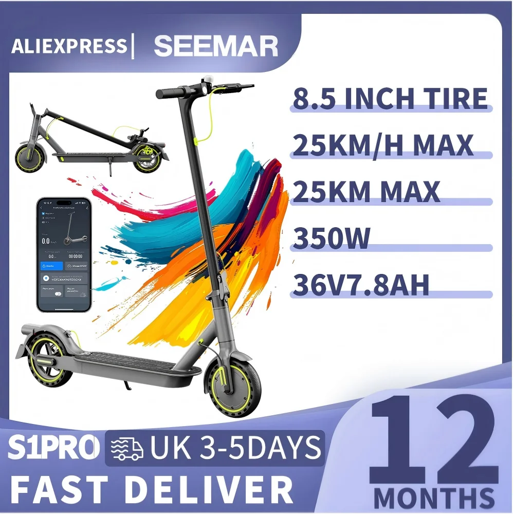 SEEMAR S1PRO Adult electric scooter, 36V 7.8AH, 350W (500W), 25-35KM, 8.5-inch tires Foldable e scooter with APP
