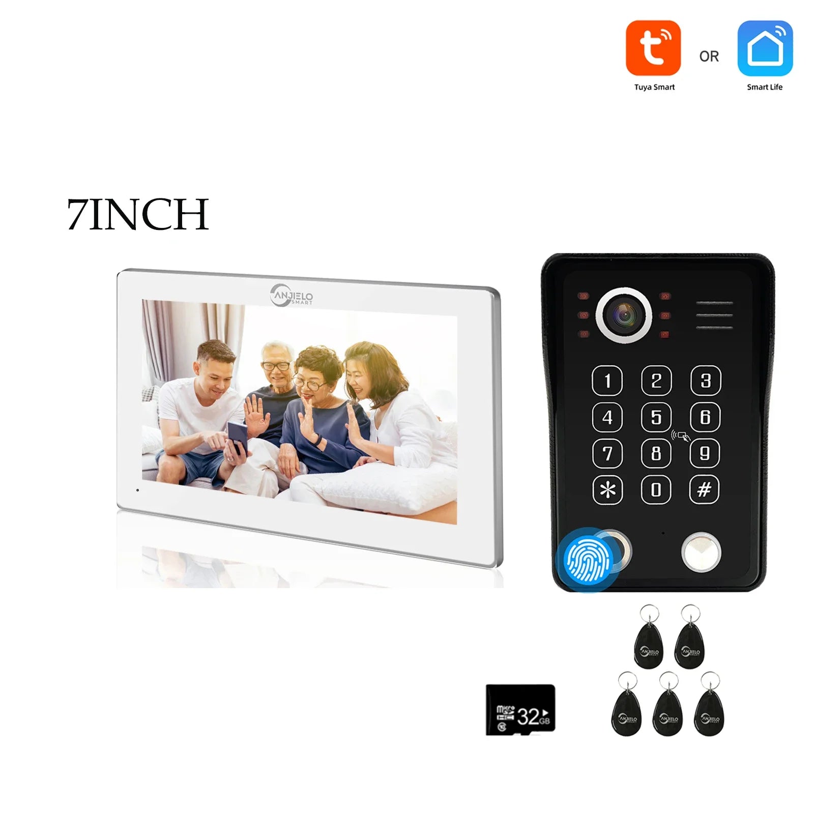 Système de sécurité interphone vidéo avec déverrouillage par empreinte digitale Anjielo tuya 1080P moniteur tactile 7/10 pouces pour villa et maison