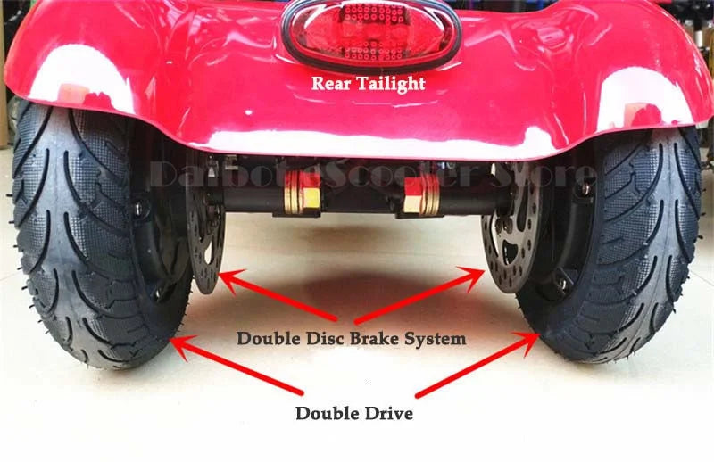 4 Wheel Mobility Scooters for 2 Peoples With Baby Seat 500W 36V 15.6AH  Adults 10 Inch Electric Scooter Dual Motor