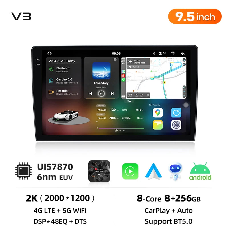 Junsun V3 Plus — 2K, Wireless CarPlay, Android Auto