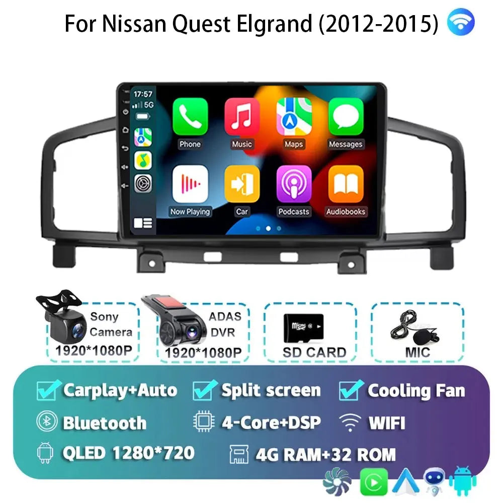Android 15 Car Radio — Compatible with Nissan Quest | QLED | 5G WiFi