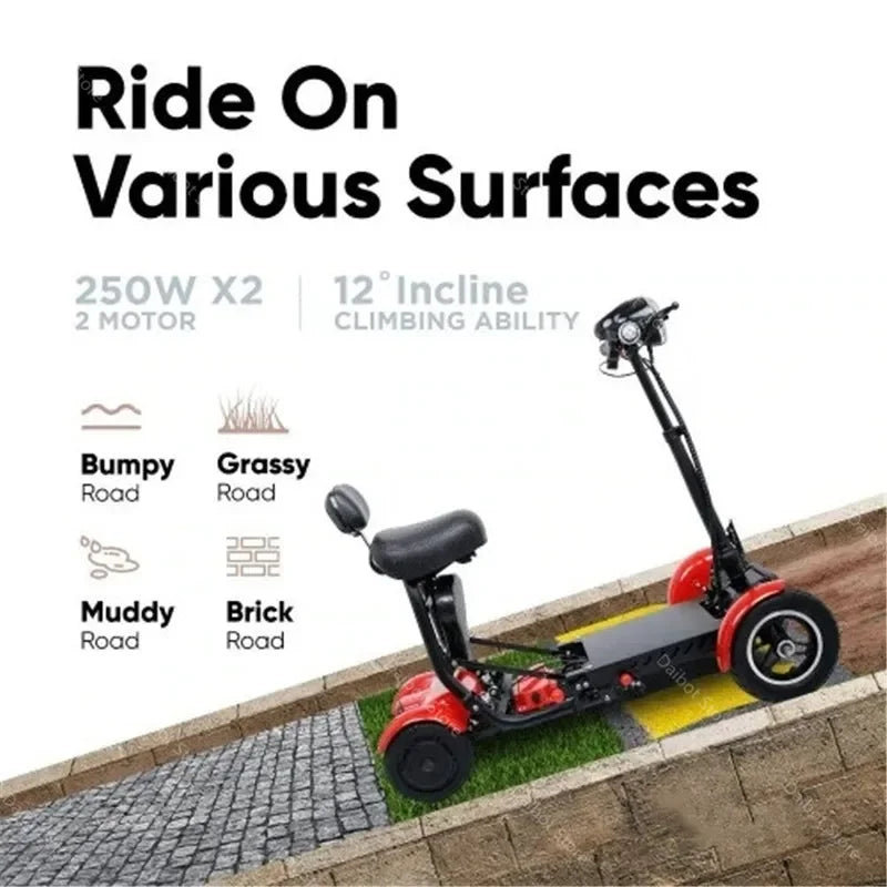 4 Wheel Mobility Scooters for 2 Peoples With Baby Seat 500W 36V 15.6AH  Adults 10 Inch Electric Scooter Dual Motor