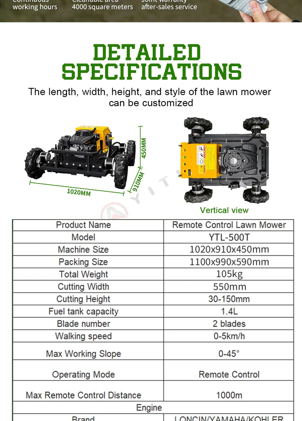 Wireless Remote Control Crawler Lawn Mower For Sloped Garden Farm Grass Cutting High Power Low Vibration Customizec